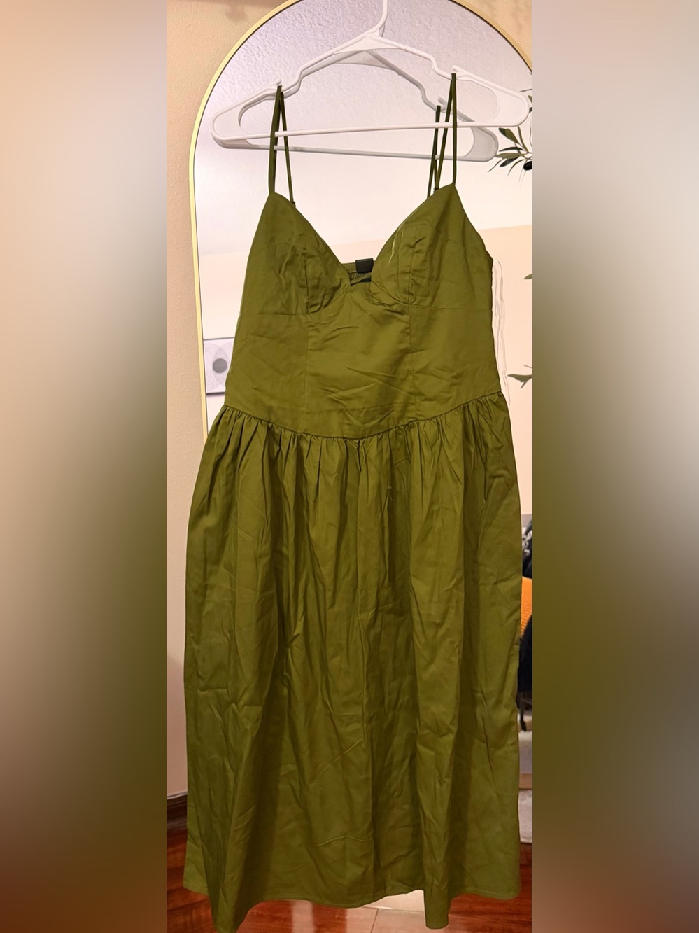 wild fable Olive Green A-Line Gathered Midi Dress Skirt